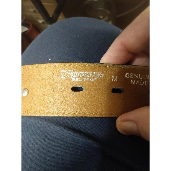 Nocona Western Embroidered Brown Leather Belt With Ornate Silver Buckle & Rhines - Picture 3 of 10